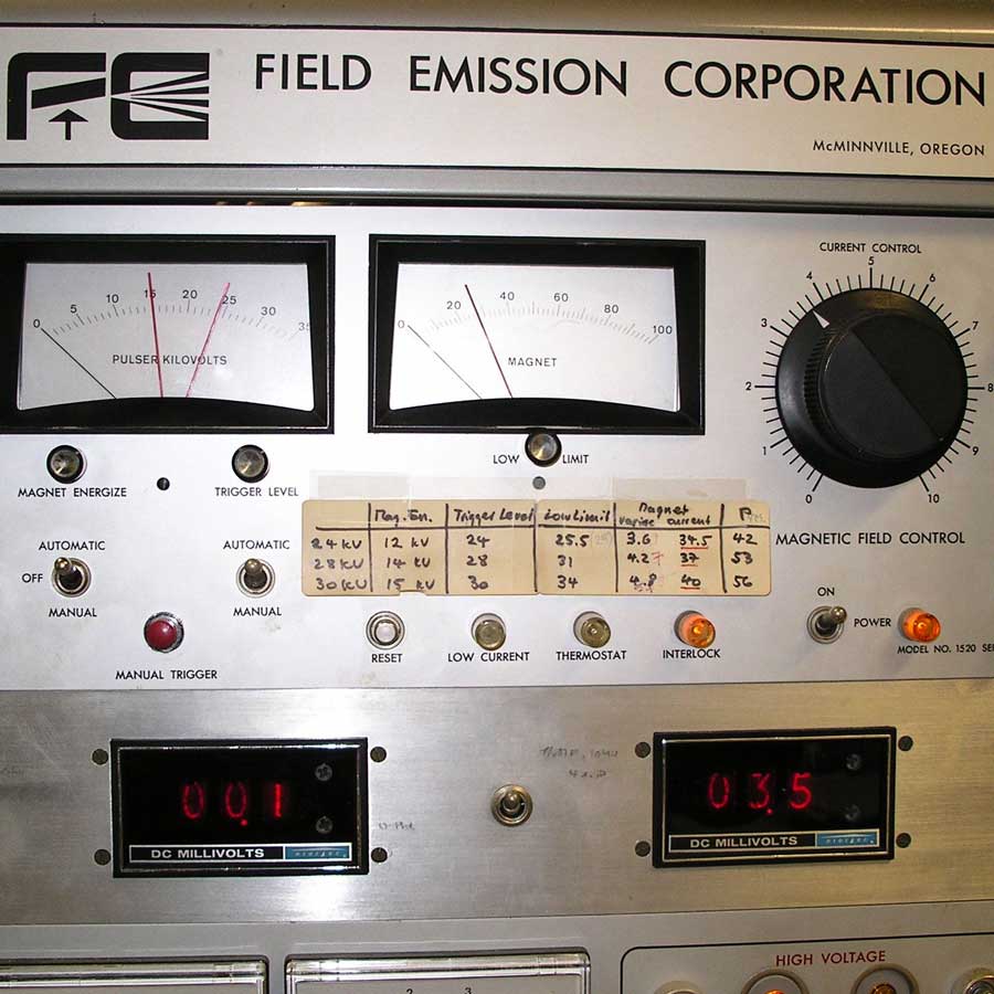Control panel for a Febetron with instruments and a rotator switch